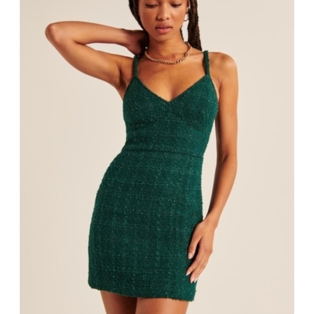 Abercrombie Emerald Green Tweed Mini Dress Small Corset Preppy Bodycon‎ Party